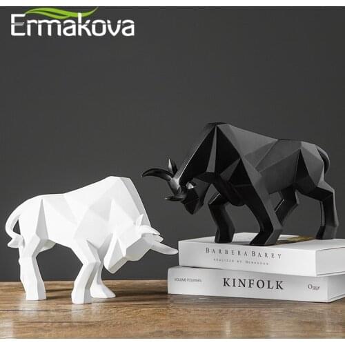 ERMAKOVA Resin Bull Statue Bison Sculpture Decoration Abstract Animal Figurine Room Desk Home Decoration Gift