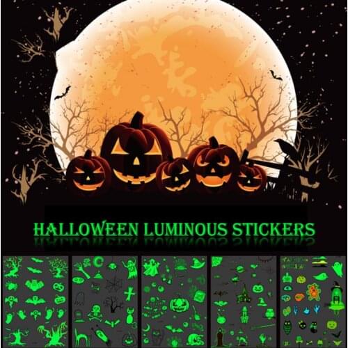 Halloween Luminous Tattoo Ghost Taty For Kids Fake Tattoo Witch Glowing In Dark Waterproof Temporary Tattoo Stickers Body Paint