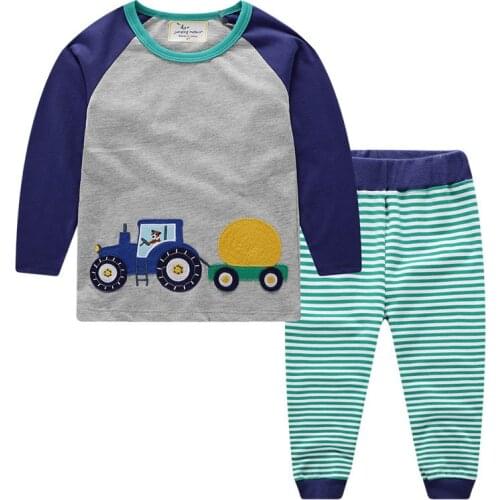 Jumping Meters New Boys Outfits Cotton Applique With Tractor Long Sleeve Baby Boys Clothing Sets Autumn Spring Kids 2 pcs Suits