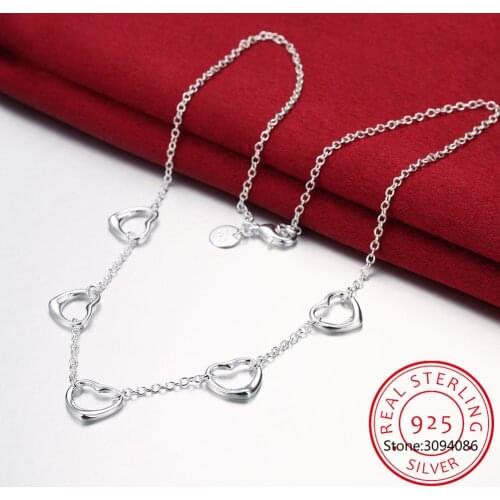 LEKANI 925 Sterling Silver Five Heart Chain Necklace For Women Charm Wedding Engagement Party Fine Jewelry