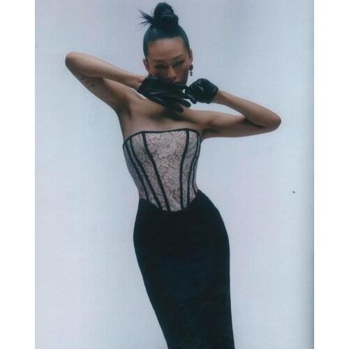 Summer Ladies Fashion Sexy Strapless Sleeveless Backless Patchwork Color High Street Rayon Bandage Dress