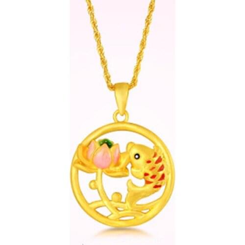 Fashion Gold Color Fish In Lotus Necklace for Women Girls Safety Healthy Vitality Good Lucky Jewelry Birthday Party Gifts