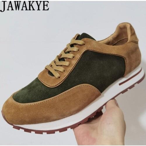 Mens Lace-up Flat Loafers Shoes Color matching Real Suede Casual Walk Shoes Winter Sneakers Hot Sale Luxury Brand Shoes man