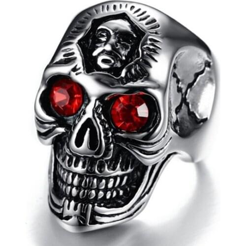 New Gothic Inlaid Big Zircon Skull Ring Mens Locomotive Fashion Trend Party Jewelry Gift