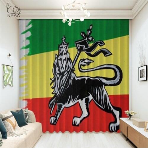 Rasta Flag Painted On Wooden Photo Curtains 3D Cafe The Lion Of Judah Wall Art Curtains Office Kitchen Curtain Micro Shading