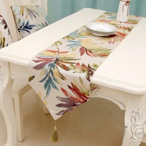 Leaves painting table north US european style table runner wholesale embroider table runner for wedding hotel dinner party