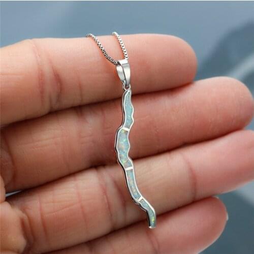 Charm Silver Color Chain Necklace Trendy Bridal Geometric Stone Necklace Cute Female White Blue Opal Pendant Necklaces For Women