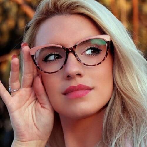 Vintage Cats Eye Glasses Frame Optical Spectacle Eyeglasses Brown Gradient Luxury Women Blue Light Blocking Glasses Flat Mirror