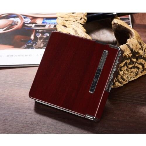 Cigarette case lighter charging USB creative 20 sticks automatic cigarette smoke portable metal wood grain cigarette case