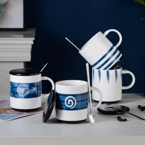 Simple Modern Coffee Mug High Temperature Resistant Ceramic Breakfast Milk Cereal Mugs Home Office Cover Spoon Creative Tea Cups