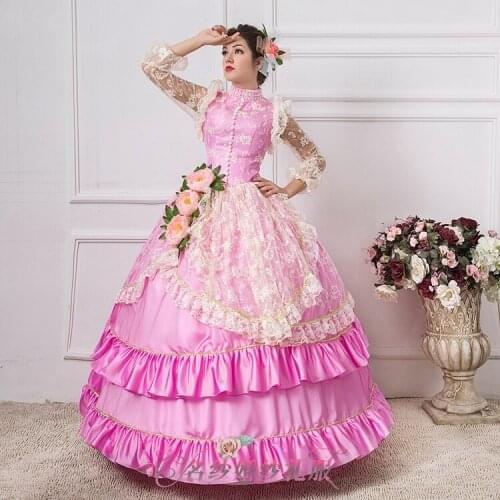Luxury lace pink flower ball gown beading medieval dress Renaissance Gown princess Victori/Marie Antoinette/ball gown