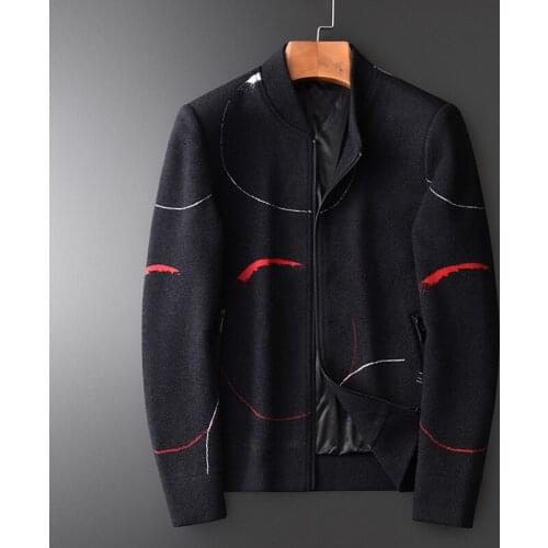 Stand Collar Luxury Knitted Jacquard Mens Jackets Autumn And Winter Slim Fit Male Coats Plus Size