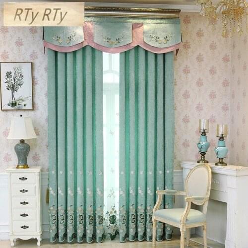 European American Embroidery Curtains Tulle For Living Room bedroom withhigh quality Luxury French Window Floral Curtains