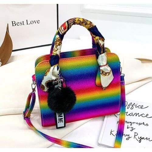 Women Rainbow Color Messenger Shoulder Bag Fashion Liadis Gradient Messenger Bags Simple Versatile Handbags PU Leather Totes