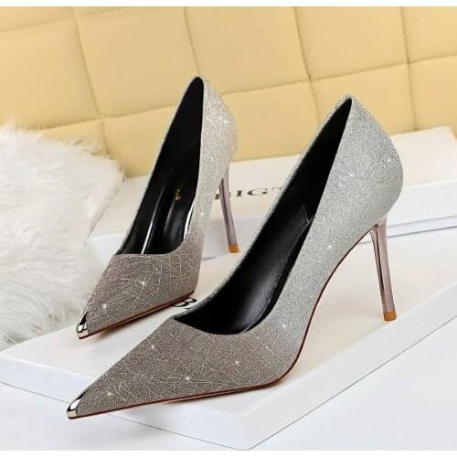 BIGTREE Heels Sequins Shoes Sexy Pumps Women Brand Shoes 2020 Banquet High Heels Women Basic Pump Metal pointed shoes Large Size