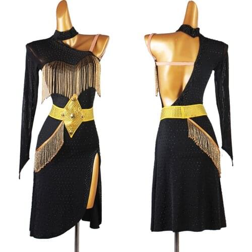 High-End Tube Beads Latin Dance Dress Sexy Single Sleeve Dress Professional Latin Dance Competition Dresses For Women DQS6479