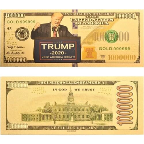 WR Gold Banknote US President Donald Trump 2020 Campaign Colorful Gold Plated Fake Money 1 Million Collection Business Gifts