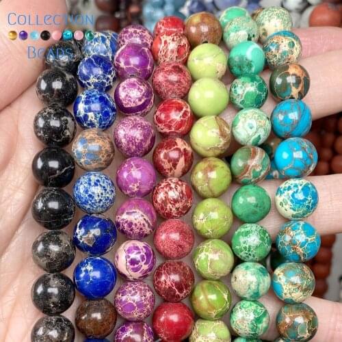 Factory Price Purple Red Blue Green Sea Sediment Jaspers Natural Stone Loose Round Beads For Jewelry Making DIY Bracelets 15"