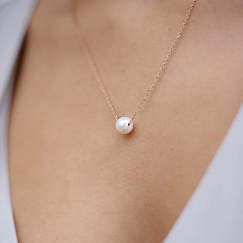 Simple OL Lady Style Imitation Peal Chain Pendant Necklace Rose Gold Color Fashion Jewelery Nickel Free For Women N430 N362