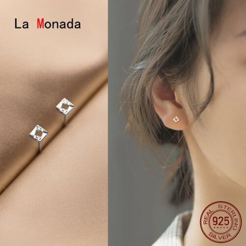 La Monada Square Earrings Studs 925 Sterling Silver Fine Jewelry Minimalist Beautiful Stud Earrings For Women Silver 925 Korean