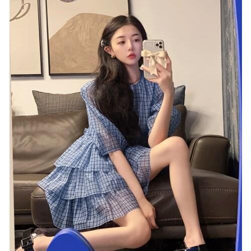 Sannian French Temperament Plaid Dresses Female Summer 2021 New Design Sense Of First Love Gentle Wind Small Cake Dress Clothes