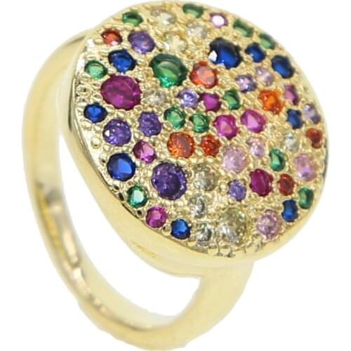 Gold colros multicolored cubic zirconia bridal Rings inlaid with big stone mushroom pink red cz rings