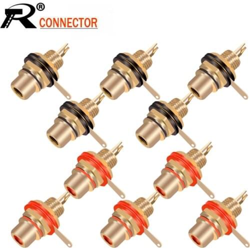 10pcs/lot RCA Connector Gold Plated Female Jack Socket Solder Wire Connector RCA Panel Mount Chassis Wholesales