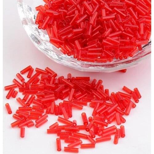 1250pcs/50g Glass Bugle Beads, Seed Beads, Red, Grey, Peru, Rose Brown,about 6mm long, 1.8mm in diameter, hole: 0.6mm