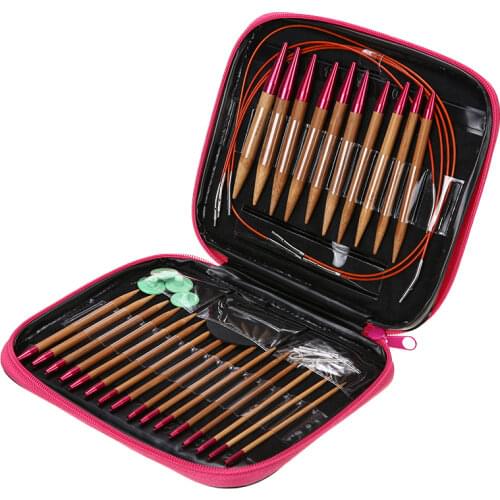 13 Pairs Carbonized Bamboo Needles Set 2.75-10mm Needle Size DIY Knitting Tool Kit Aluminum Circular Knitting Sewing Tools