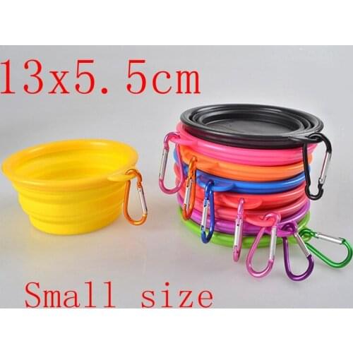 50pcs/lot Pure color Dog Folding Collapsible Feeding Bowl Silicone Water Dish Cat Puppy Pet Travel Bowls with hook 13x5.5cm