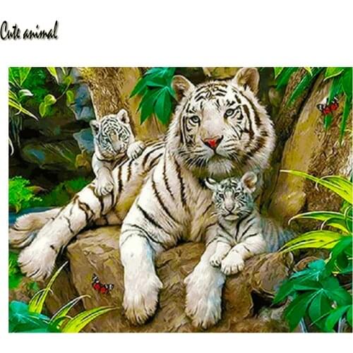 5D Diamond Painting Diamond Embroidery Bengal White Tiger Animals DIY Mosaic Full Drill Square Cross Stitch Kit Decoration New