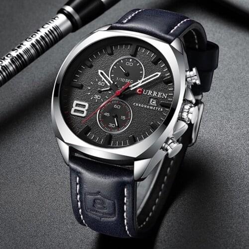 Curren Mens Watches Top Brand Luxury Leather Chronograph Watch Mens Wristwatches Clock Watch Men Waterproof Luxury Mens Watches