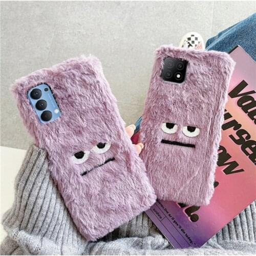 Cartoon Plush Case For Oppo Realme C3 7 6 5 X50 XT Find X2 Reno4 Reno3 Pro 5G Reno Z 2 3 4 5 New Big eyed Monster Protect Cover
