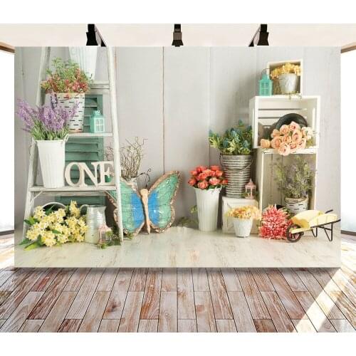 Potted Lavender Rose Butterfly Ladder Backdrops Photo Background Decorations for Kids Birthday Party Photography Photocall