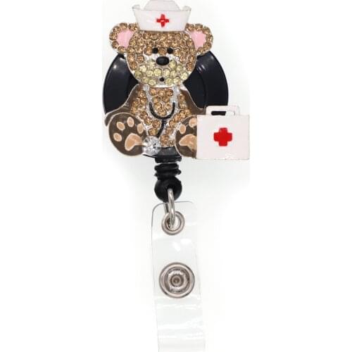 10pcs/lot Free Shipping Brown Rhinestone Medical Box Small Bear Badge Holder Medical Nurse Badge Holder
