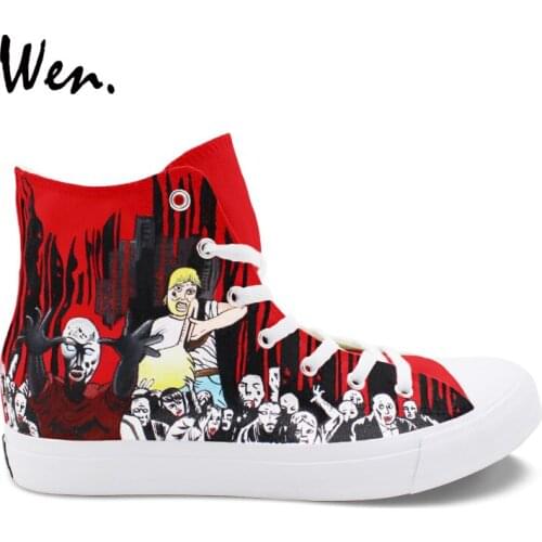 Wen Hand Painted Canvas High Top Shoes Design Custom Walking Dead Red Men Sneakers Women Flat Espadrilles for Birthday Gifts
