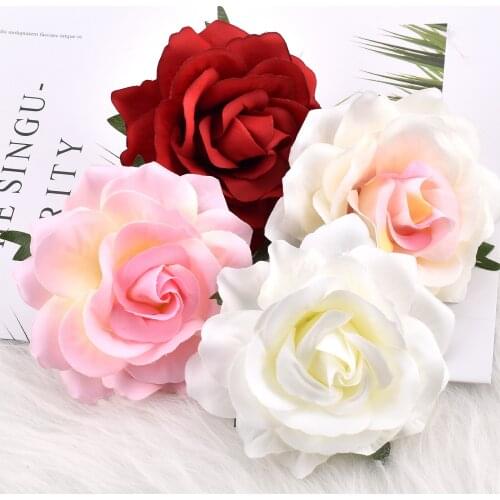 30PCS Artificial Silk Flowers Heads For Wedding Decoration White Rose DIY Wreath Gift Box Scrapbooking Craft Fake Flower Head