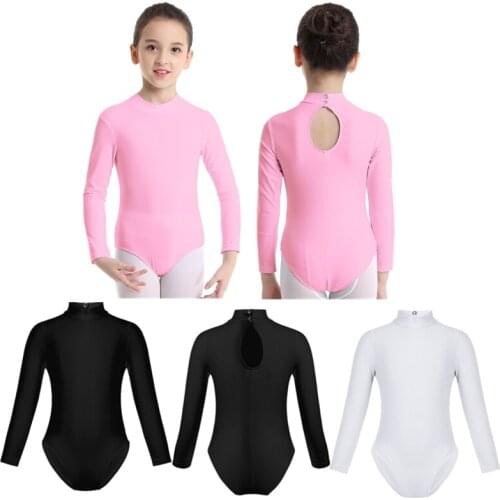 Girls Ballet Gymnastics Leotard Mock Neck Long Sleeves Spandex Bodysuit Kids Jumpsuit Children Dance Costume for Girls Dancewear