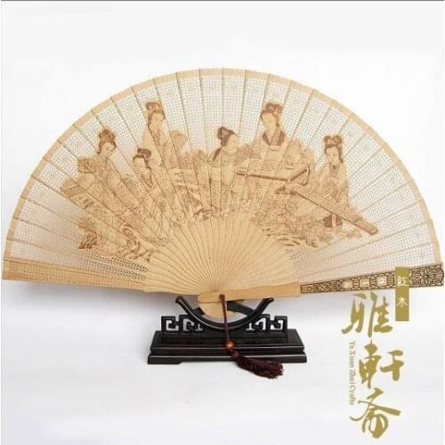 Mahogany handicraft wood carving ornament red sandalwood sandalwood fan folding fan gift collection gift