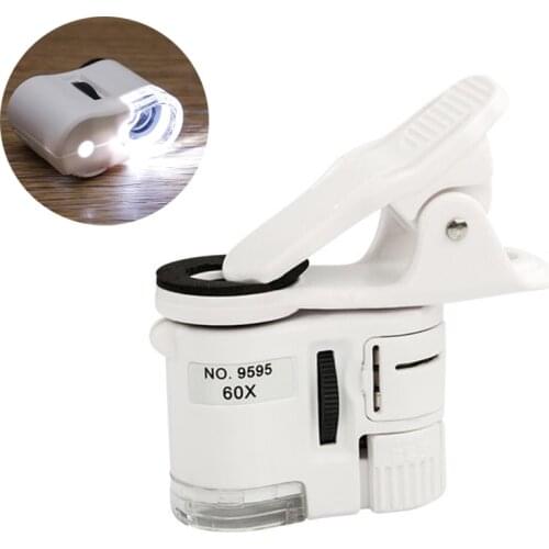 60X Mini Magnifier Portable Multifunction Universal Clip Type Microscope with LED Light and UV Counterfeit Detector Camera