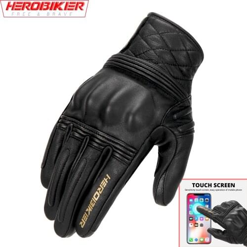 HEROBIKER Motorcycle Gloves Real Leather Moto Palm Protective Gears Anti-fall Touch Function Motocross Gants Motobiker M-2XL