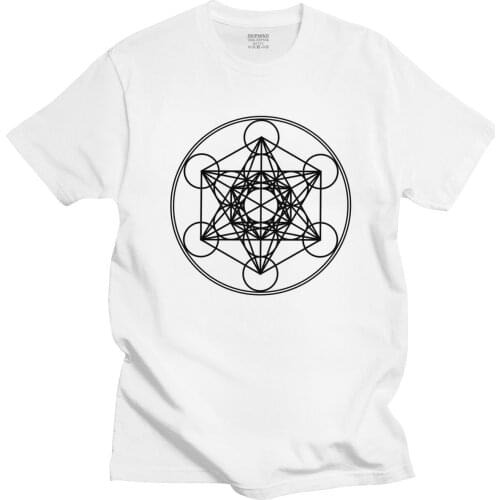 Metatrons Cube Flower Of Life T Shirt Men Cotton Fashion T-Shirt Sacred Geometry Magic Mandala Tee Short Sleeve Tops Gift Merch