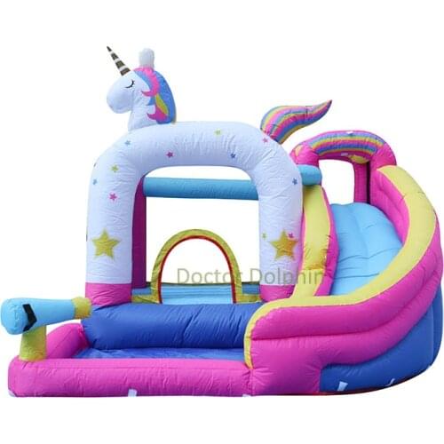 Inflatable Rainbow Unicorn Water Slides Bouncer Castle for Kids Jumper Jump Bounce House
