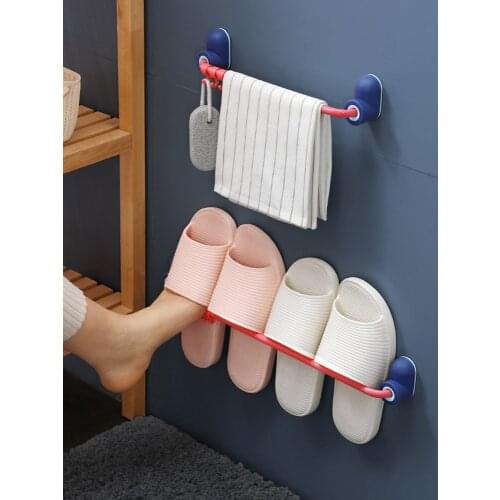 Wall-mounted bathroom slipper rack creative shoes hold rack toilet toilet free punch door rear slipper rack rack