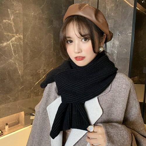 2020 new autumn and winter monochrome woolen knitted womens scarf warm long scarf gift