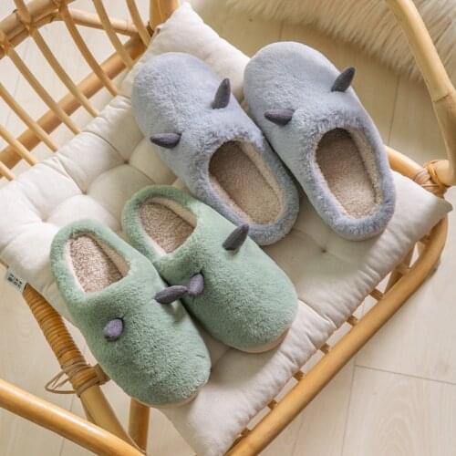 2021 Winter New Couple Cartoon Plush Slippers Indoor Warm Slippers Female Household Non-slip Cotton Shoes Male