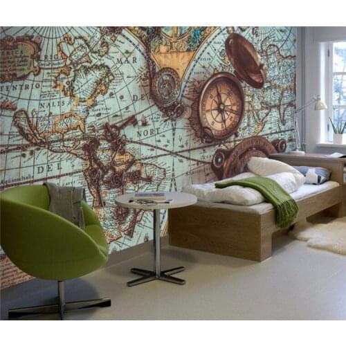 Custom 3d wall paper retro world map pocket watch wallpaper sofa restaurant living room TV wall decoration painting