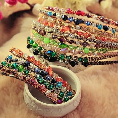 Luxury Flower Rhinestone Headband Colored Irregular Crystal Hair Hoop Ornament Trendy Bridal Head Bridal Tiaras Jewelry