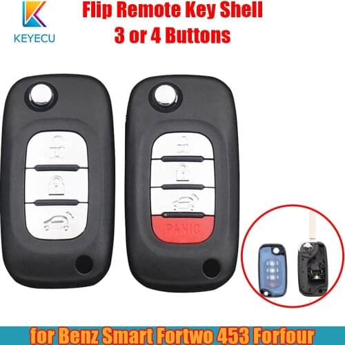 Keyecu Flip Folding Remote Car Key Shell Case Cover 3 / 4 Buttons for Benz Smart Fortwo 453 Forfour 2015 2016 2017