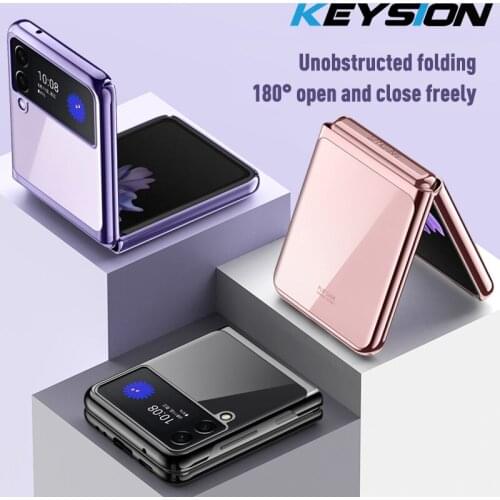 KEYSION Luxury Plating Case For Samsung Z Filp 3 5G Transparent Ultra-thin Protective Shockproof Phone Cover for Galaxy Z Filp 3